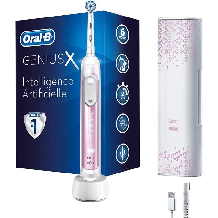 Braun Oral-B Genius X - 20000N - Brosse à Dents Électrique Rechargeable, 1 Manche Premium Rose Poudré avec Intelligence Artificielle