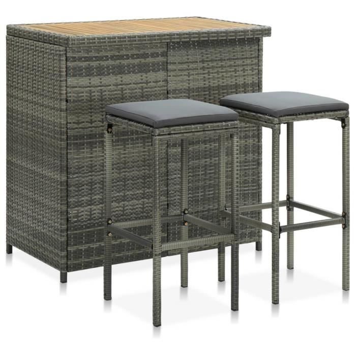 Ensemble de bar 3 pcs Résine tressée Gris adaptée à une utilisation quotidienne