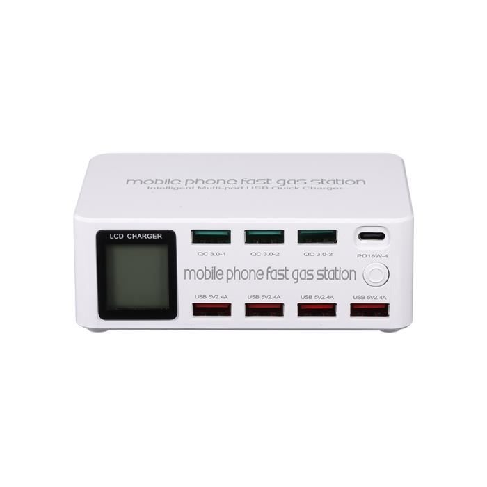 Chargeur USB multi-ports Station de charge USB 8 ports Chargeur rapide QC 3.avec écran LCD pour tablette téléphone portable EU