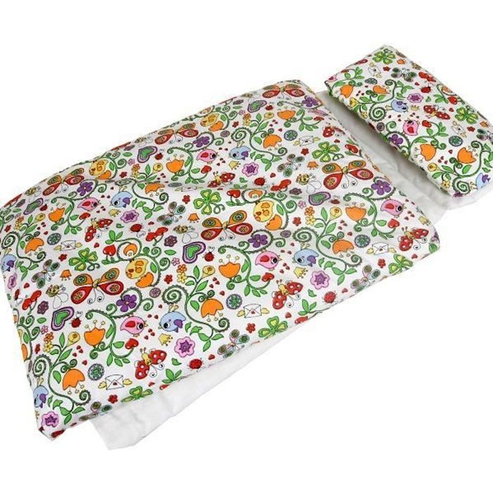 Linge de lit coussin couverture matelas pour poupees Jouet Enfant 3 ans Fleurs