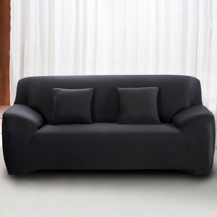 Housse de Canapé 4 Places avec Accoudoir Extensible - Revêtement de Canapé Pour salon chambre - NOIR - MONDEER