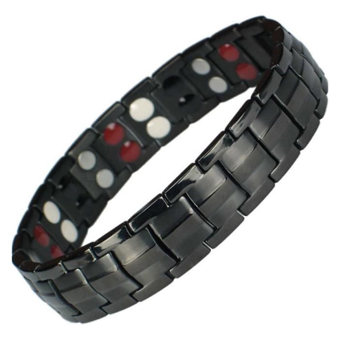 Bracelet magnétique titane noir avec aimants - longueur 22,7 cm