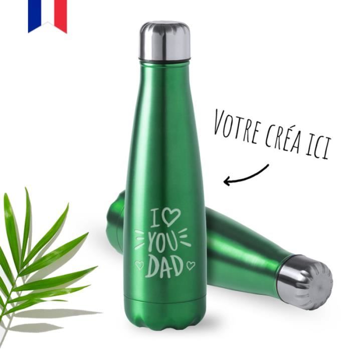 Gourde isotherme à graver Verte 60cl - Bouteille isotherme thermos pour Prénoms & Logo [ Gourde personnalisable ]