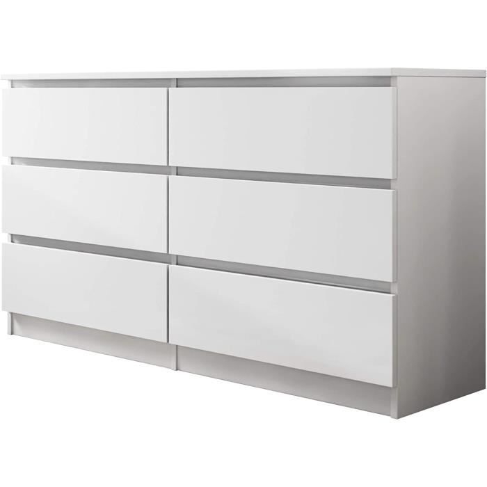 Malwa M6 Blanche Commode à 6 tiroirs