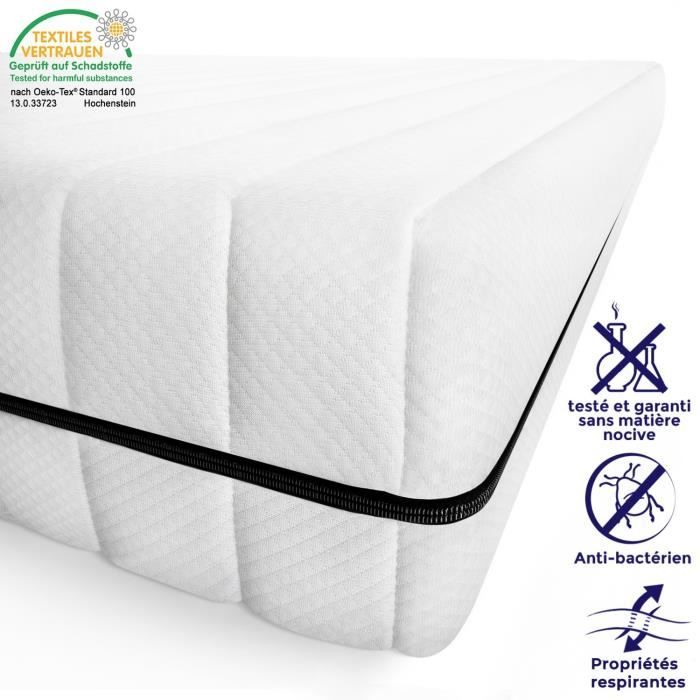 Matelas 90 x 190 cm en mousse 15 cm épaisseur housse lavable
