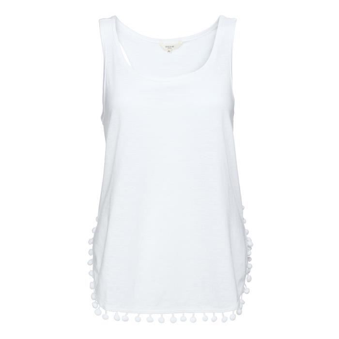 DEELUXE - SODA Débardeur Blanc en Lin à Pompons