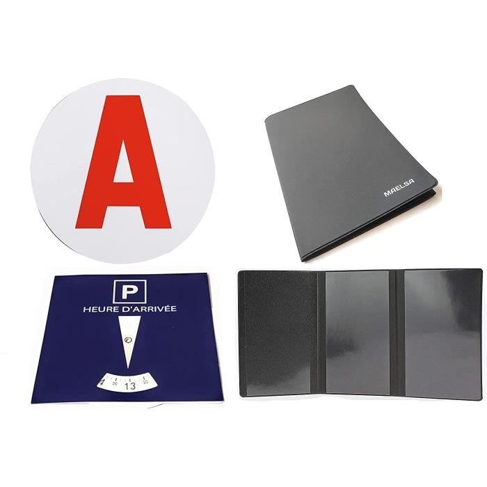 Maelsa® Kit démarrage Jeune conducteur apprentis Disque A électrostatique electrostatique + Disque Bleu de station+ Etui Carte grise