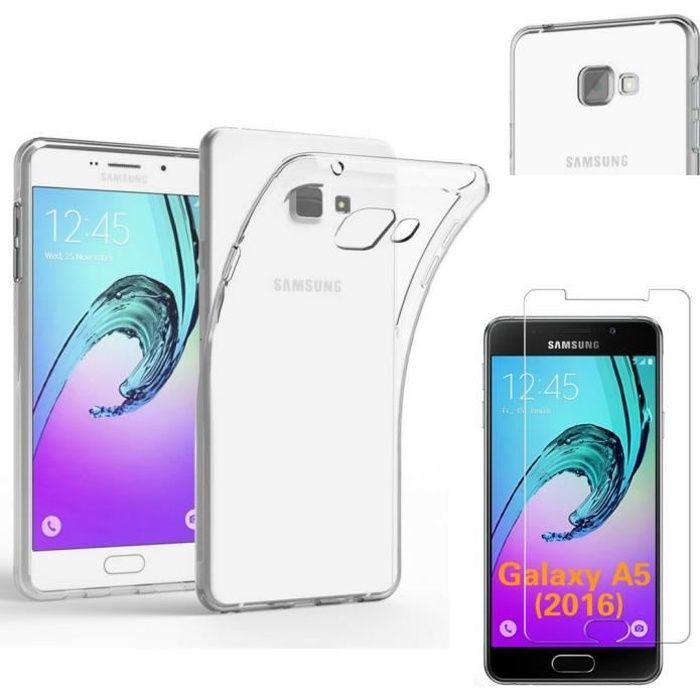 Coque Samsung Galaxy A5 2016 A510 - Silicone Transparent + Verre Trempé Film Protection Ecran [Phonillico®]