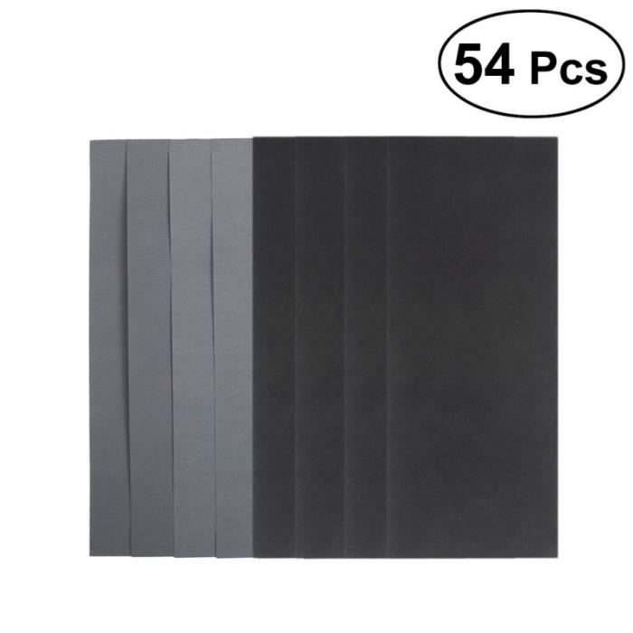 54 pièces papier de verre abrasif sec à grain humide émeri de sable pour le polissage des murs de meubles bois automobile ponçage
