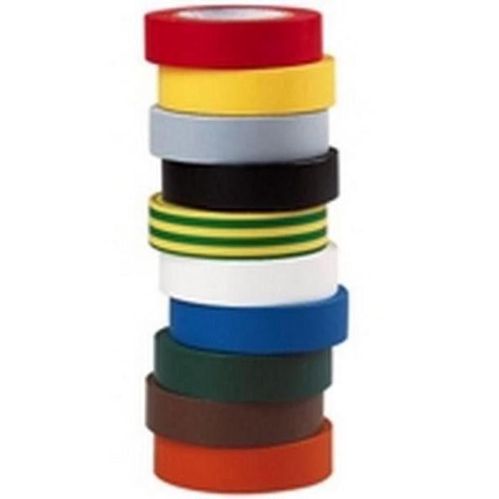 10 rouleaux isolants Scotchs pour électricien - Rubans de 10 mètres - Toutes Couleurs
