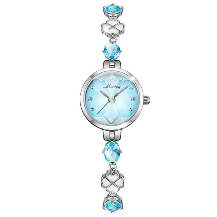 SHARPHY Montre femme mode étanche diamant grâce bracelet trèfle à quatre feuilles bleu luxe