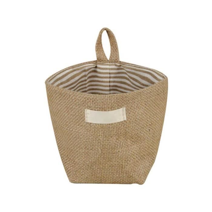Mini Sac de Rangement rayé Jaune Suspendu Lin Coton Petit Organisateur Panier de Rangement Porte en Tissu Sac pour #8055