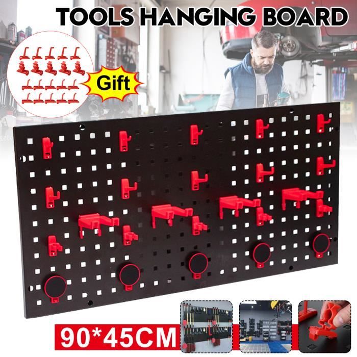 Panneau Perforé Porte Outils Trou Support Suspendu Mural Rangement 90x45cm Avec 20x Crochet
