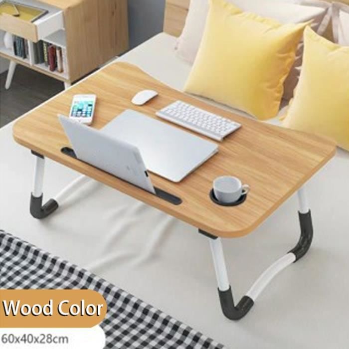 TEMPSA Table de Lit avec Porte-Gobelet -L 60xW 40xH 28cm Support Ordinateur Pliable En Bois
