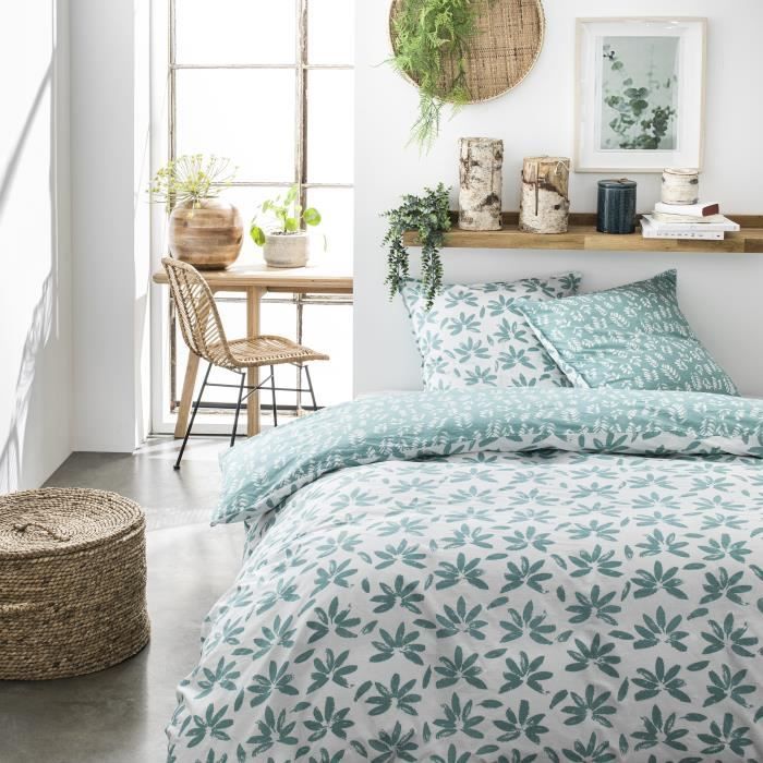 TODAY Parure de couette 100 % Coton 240x260cm SUNSHINE #3.16 - Vert et blanc TODAY