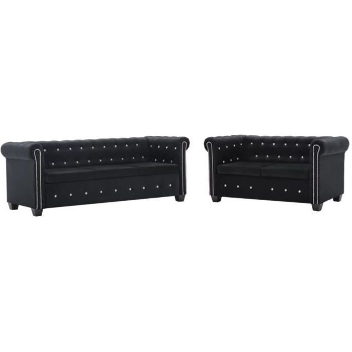 vidaXL Canapés Chesterfield 2 pcs Revêtement en velours Noir
