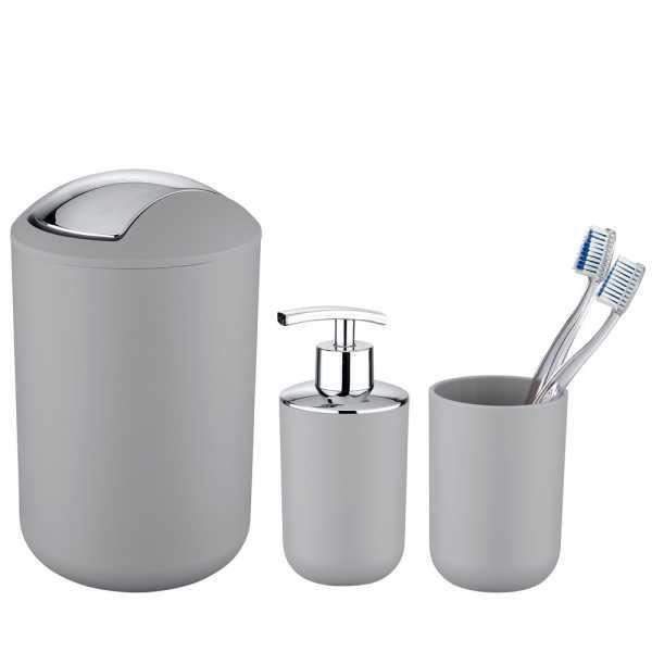 Set d'accessoires de salle de bain, gobelet salle de bain, distributeur savon liquide, mini poubelle salle de bain Brasil gris