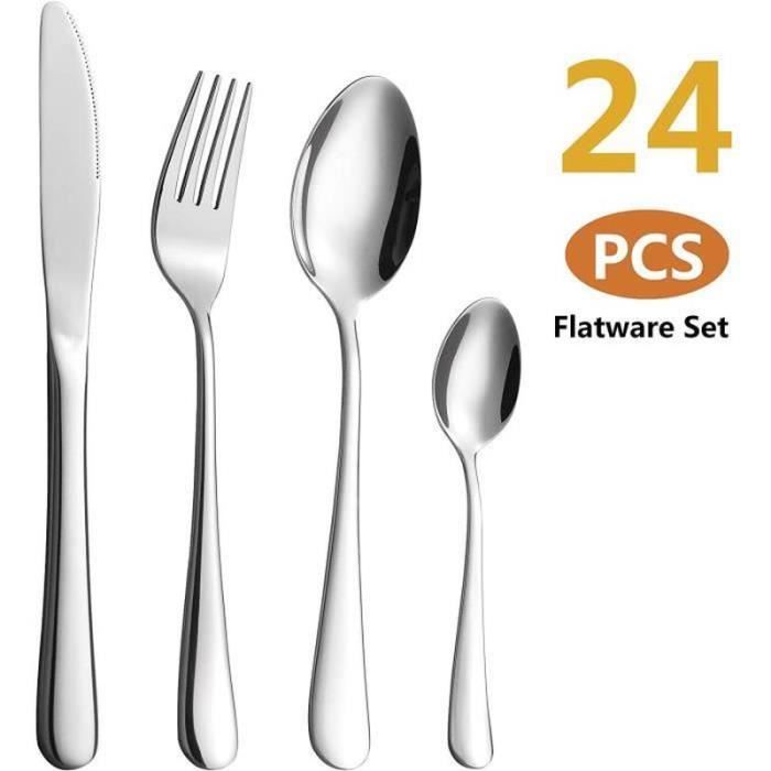 QL19943-Ménagère 24 Pièces en Inox, Argenté Ensemble de Couverts en Acier Inoxydable pour Mariage Festival fête de Noël, Coffret