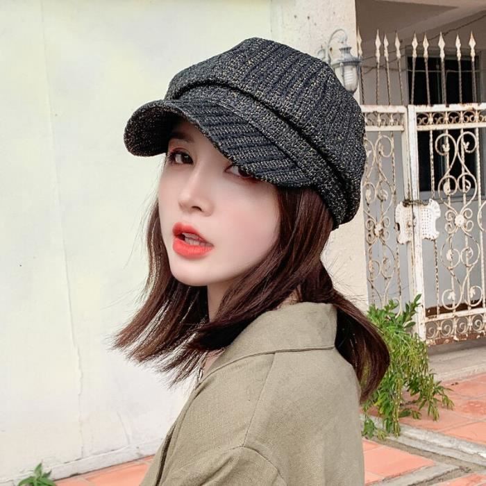 Black -Chapeaux de paille de couleur unie pour femmes, bérets de peintre de Style campagnard, casquette de soleil à visière, Bonnet,