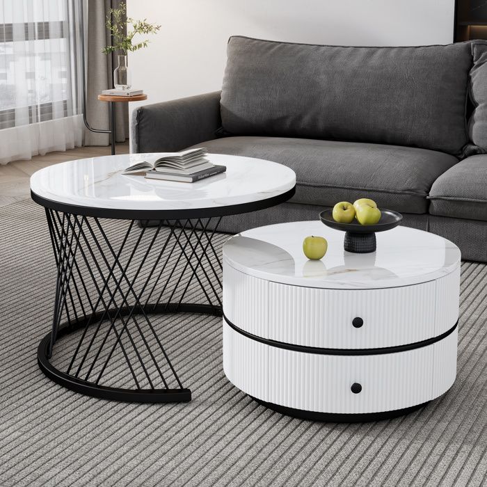 Table Basse Salon avec Rangement - Lot de 2 Tables gigognes Ronde - étagères ouvertes - Structure Métal Robuste - Noir - Maison Table Basse Salon avec Rangement - Lot de 2 Tables gigognes Ronde - étagères ouvertes - Structure Métal Robuste - Noir - Maison