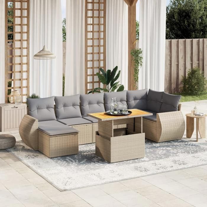 vidaXL Salon de jardin 8 pcs avec coussins Résine tressée 55.6kg - vue 1