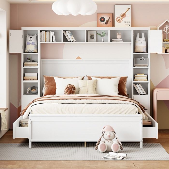 Lit rangement Lit double en bois massif 140*200 avec 4 tiroirs et grand ...