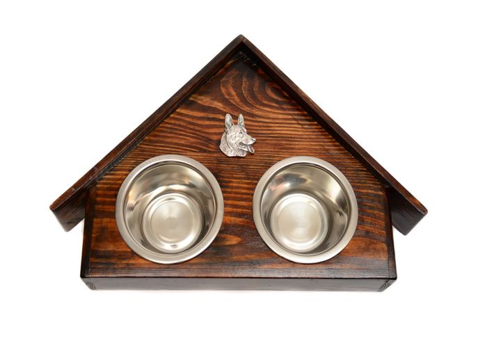 Berger allemand alsacien - support en bois avec gamelles pour chien un cadeau pour adopter un chien par Art-Dog
