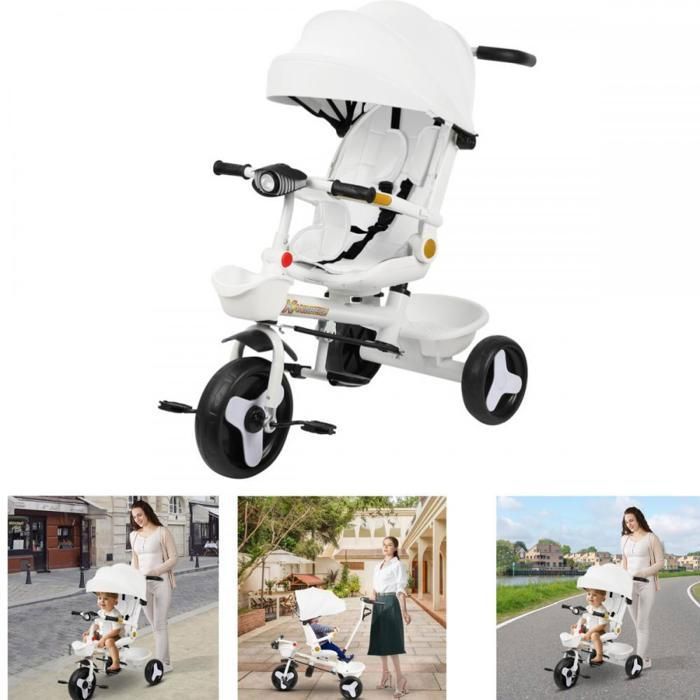 XUANYU Tricycle évolutif 3-en-1 – Siège Réversible, Pare-soleil, Paniers Rangement – Pour Enfants De 1 à 7 Ans – Bleu-noir
