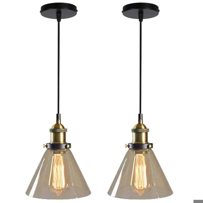 Diday 2x Suspension Luminaire IndustrielLustre Vintage Abat-jour en Verre Lampe de Plafond Style Edison pour Salon ChambreAmbre
