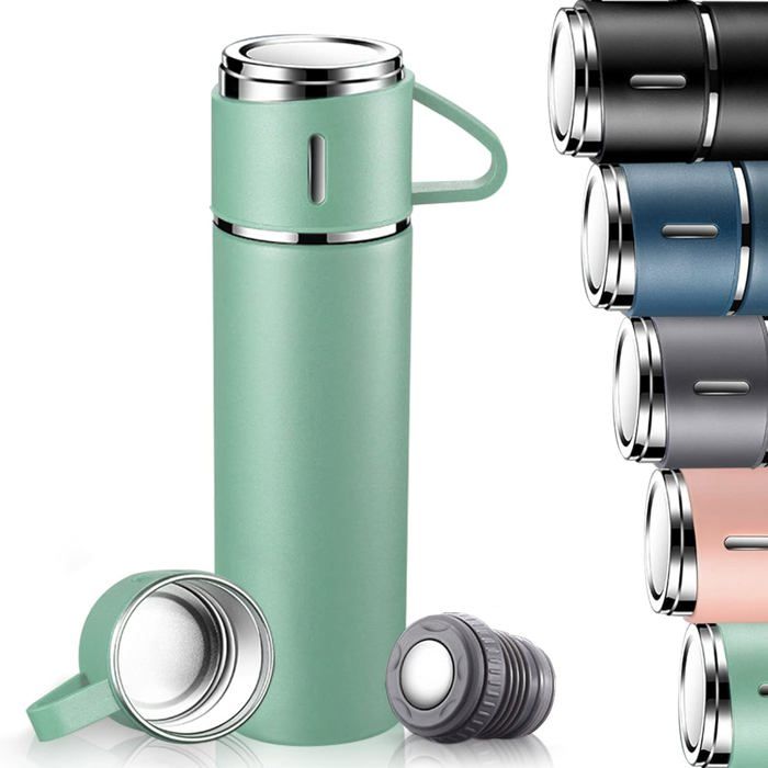 ®RisingFF Bouteille deau thermos de 500 ml tasse de voyage isotherme avec couvercle anti-fuite intégré et poignée