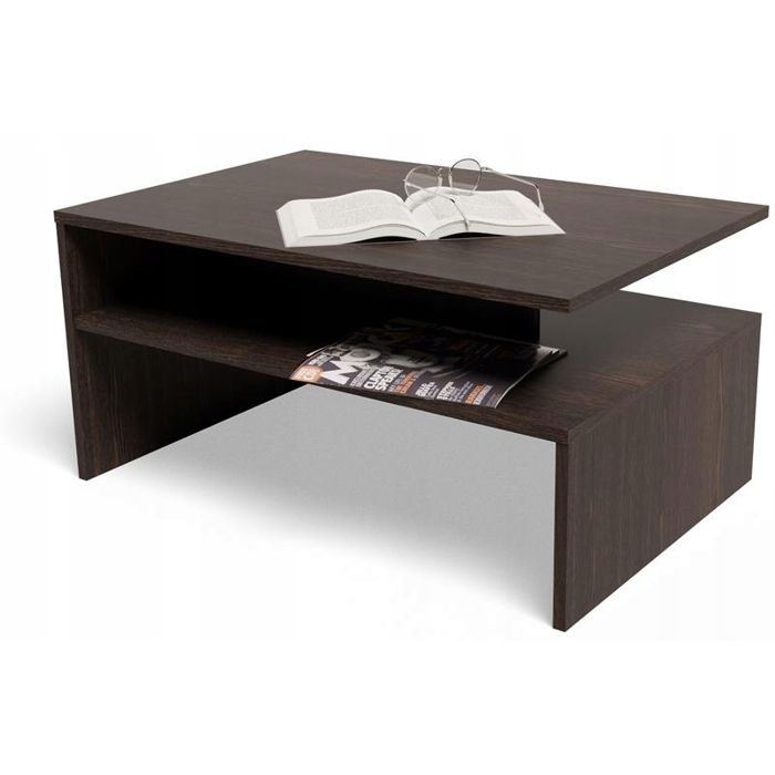 Table Basse BOSTION Wengé - Table de salon avec étagère - 60x90x45 cm