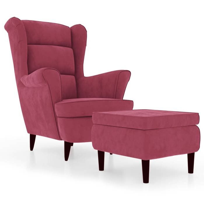 BEST-HOME Fauteuil de qualité (Taille unique)Pour Salon/Séjour - Fauteuil à oreilles avec tabouret bordeaux velours2parcel5675