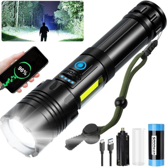 Lampe torche LED ultra puissante rechargeable IPX6 étanche 7 modes pour camping ODIPIE