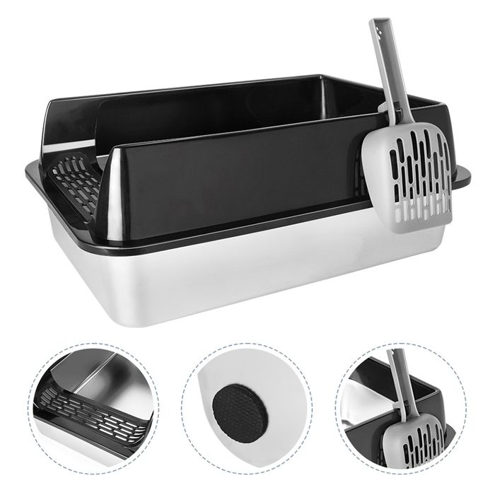 Comparer les prix de MIPAN.Bac À Litière En Acier Inoxydable Pour Chat 50cm - XXL -  Avec Pelle - Anti-Taches antirouille - 50x35x24cm - Noir