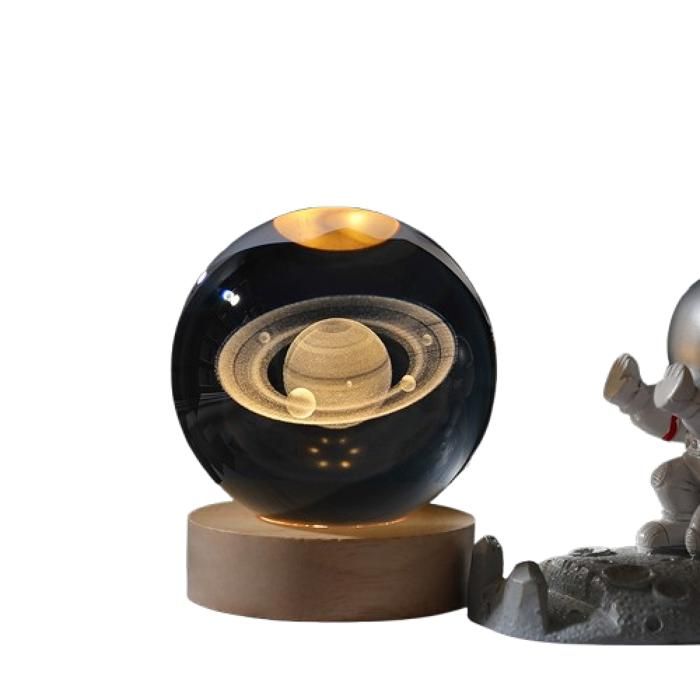Veilleuse USB Planétaire Galaxie Astronaute Boule Cristal 6cm Saturne RGB/Lumière Chaude Cadeau Enfant