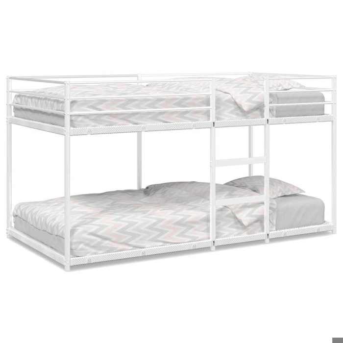 Lit superposé en acier - JILL - Blanc - 75x190 cm - 195x795x111 cm - Échelle intégrée - Garde-corps - Sommier en maille