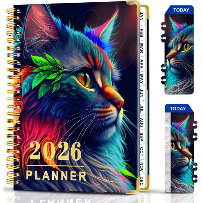 Agenda Semainier 2026 A5 – 424 Pages – Dos De Chat – Planificateur étudiant Et Professionnel – Avec Marque-page élastique