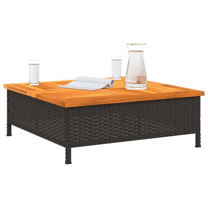 Black Friday Table à dîner de jardin BURKE 2/4 PERSONNES noir 70x70x25 cm résine tressée et bois acacia TTT238