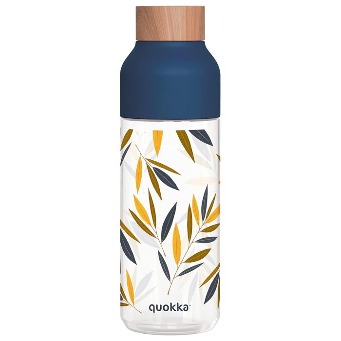 Gourde - QUOKKA - Quokka Ice 720 ml - Ecozen sans BPA - Bouchon bambou - Bleu feuilles colorées