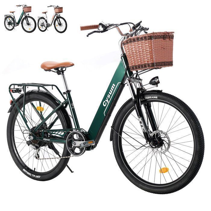 Vélo Électrique Urbain 26 Pouces Ebike de Ville Adulte Femme Homme 250W VAE Classique Batterie 36V 360Wh Autonomie 60-80KM