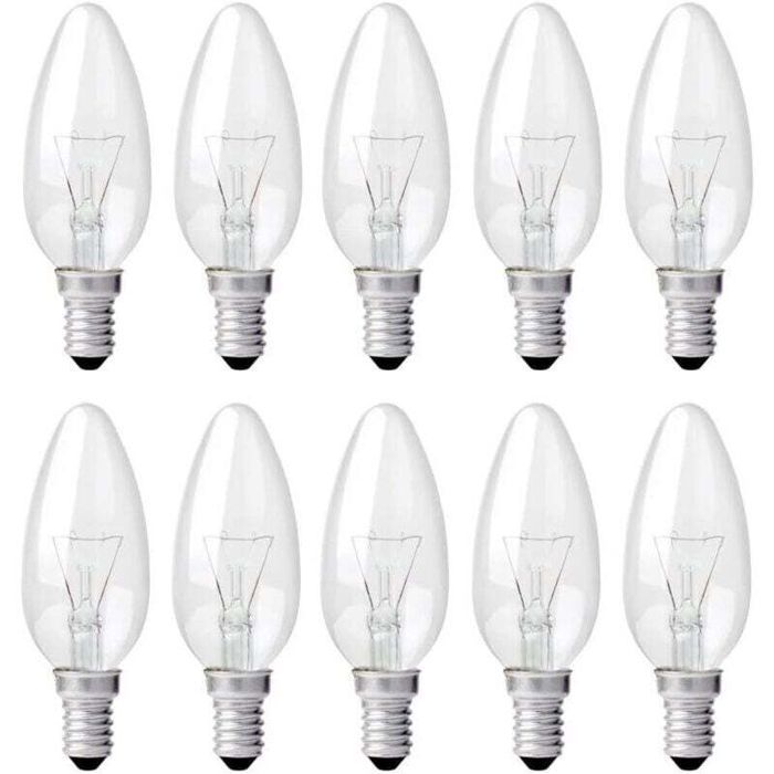 Ampoule flamme E14 - PZCC - 40W - Lot de 10 - Intensité variable - Blanc chaud 2700K - 400 lm