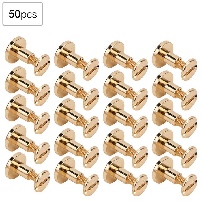 SALALIS rivet en métal Kit de vis à tête plate en cuivre pur 50 jeux de Rivets clothing mousqueton Clou de grand livre 8 mm doré
