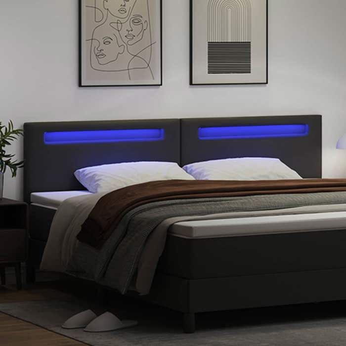 [36635]Tête de lit - Étagère intégrée - pour chambre à coucher - LED Noir 200 cm Cuir synthétiquePoids:13 Kg