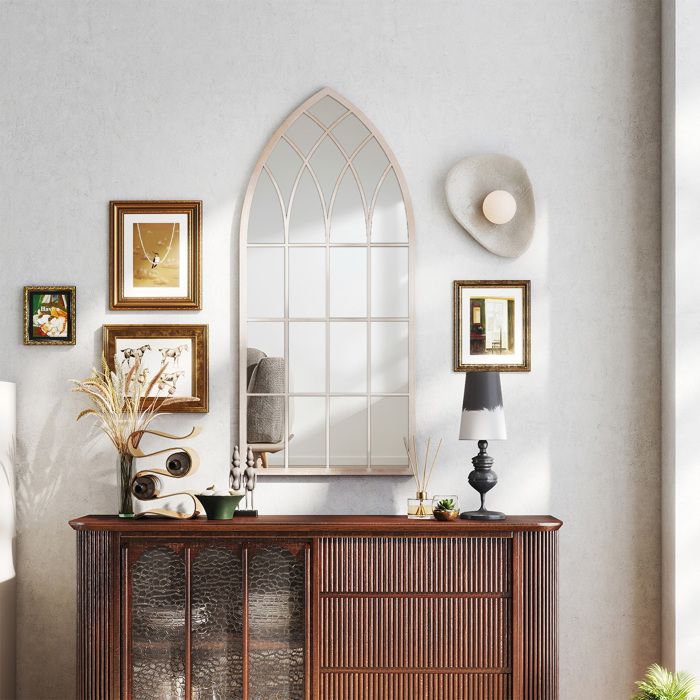 Miroir Mural Arqué 115 x 50cm COSTWAY Cadre en Métal Miroir Décoratif Anti-Explosion Intérieur Extérieur pour Salon Entrée Jardin