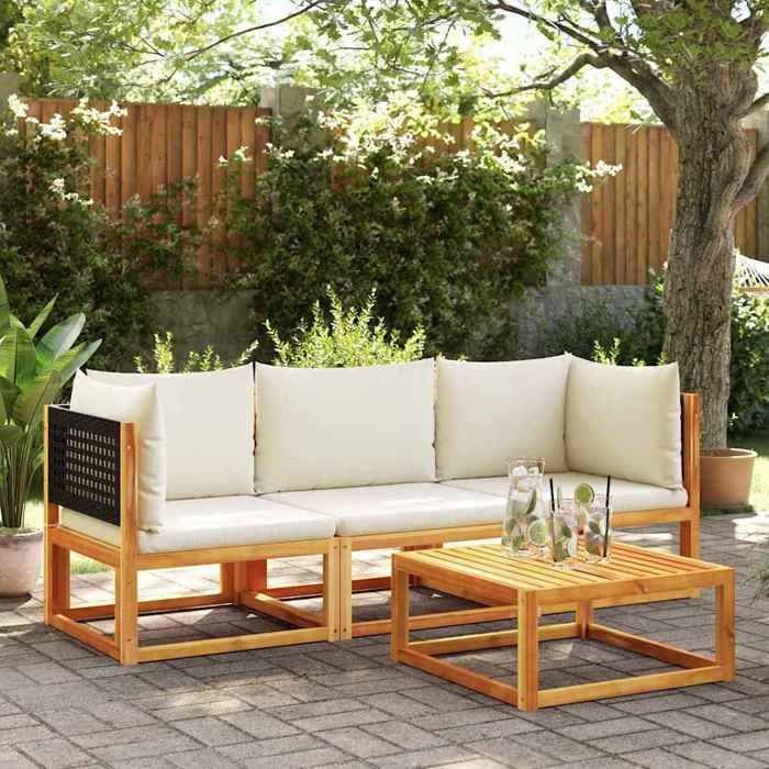 Brun Siège de jardin -  Canapé dangle - pour jardin - avec coussins - en bois dacacia et rotin C3814