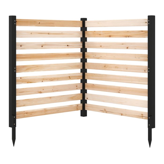 2 Panneaux Clôture de Jardin Modulable 99x99x107CM COSTWAY-en Bois Sapin à Lattes avec Piquets-Cache PoubelleClimatiseur-Naturel