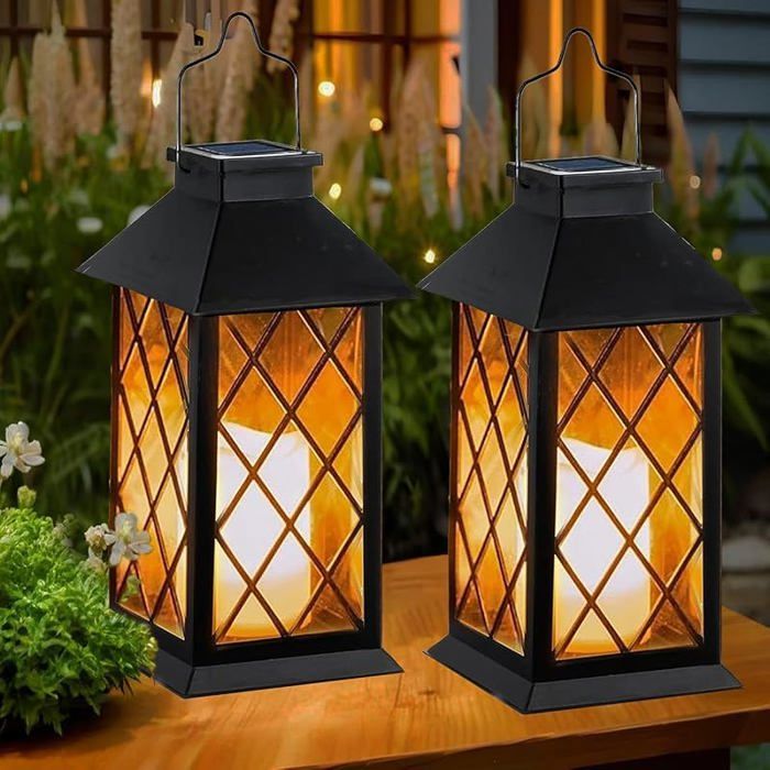 Lanterne Soire Exterieur Pièces Lampe Soire Exterieur Jardin avec Bougie a Poser/Suspendre IP44 Étanche Noir