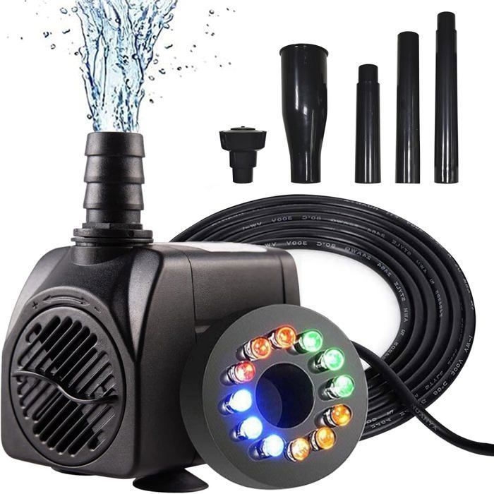 Pompe Bassin 750L/H 15W 220V Submersible Fontaine LED Buses Aquarium Jardin Extérieur Silencieuse HBCL