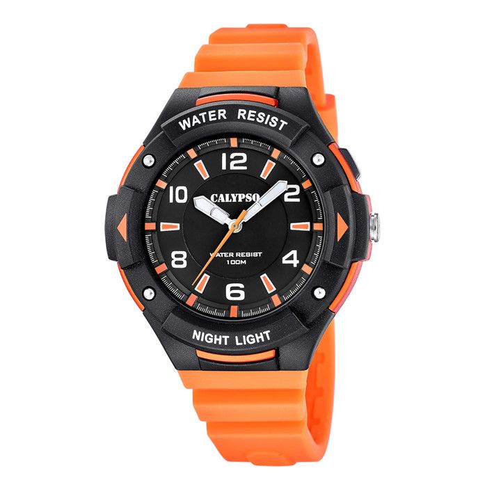 Montre - CALYPSO - K5883/2 - Quartz - Bracelet silicone orange - Cadran noir sport