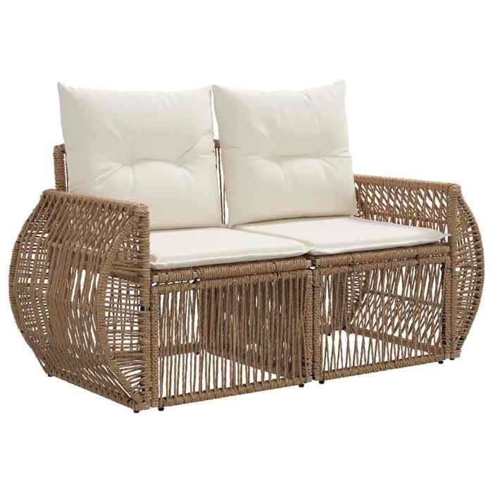 Sofa - Canapé de jardin 2-nombre de places - vidaXL - polyrotin - beige - 140 x 62 x 70 cm - pieds réglables 1565952
